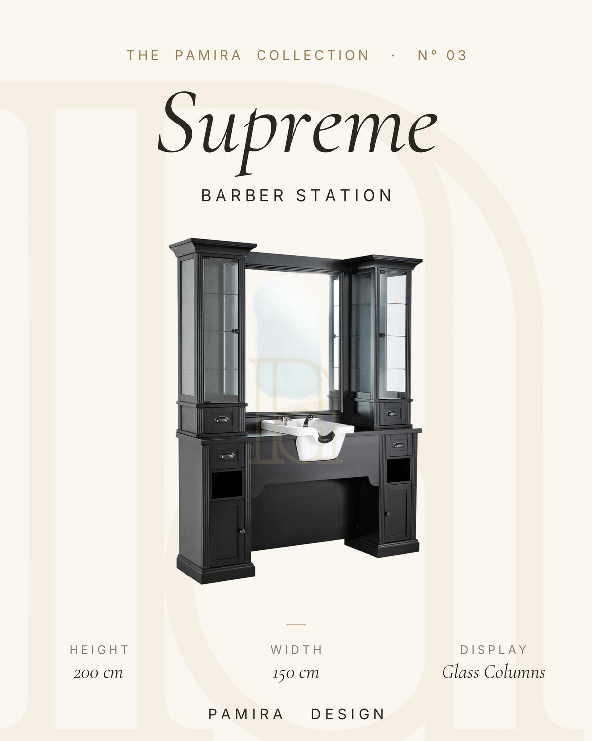 Supreme Barbier Station mit Vitrinen
